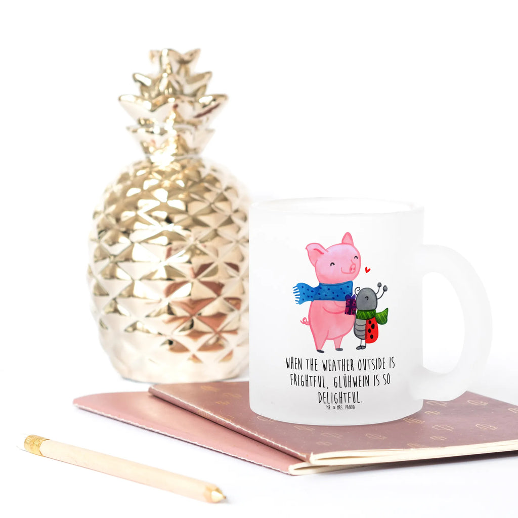 Glass tea cup Glow Pig Snuggle tea, tea glass, Tea cup, mug, glass, Winter, Christmas, Christmas time, snow