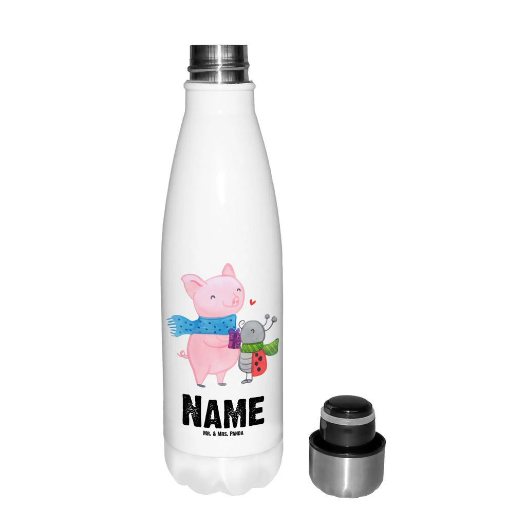 Personalised insulated bottle Glow Pig Snuggle Winter, Christmas, Christmas time, snow