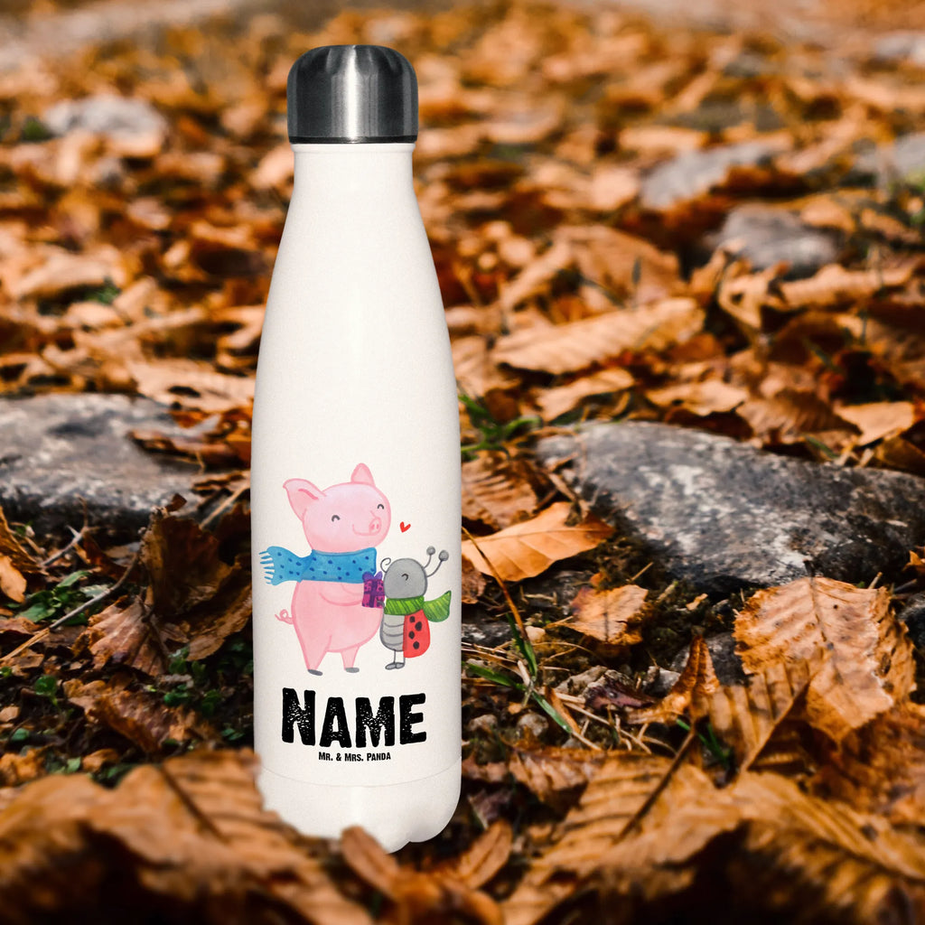Personalised insulated bottle Glow Pig Snuggle Winter, Christmas, Christmas time, snow