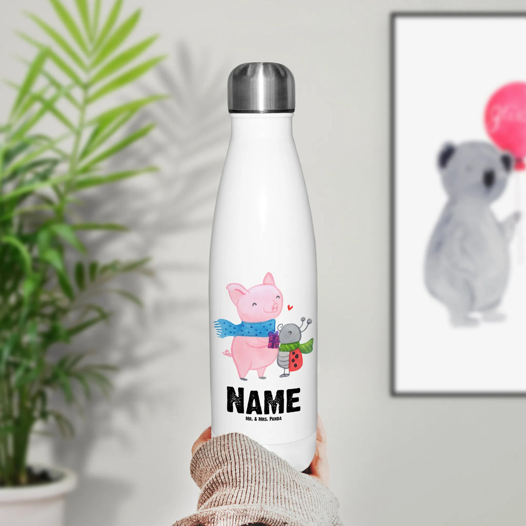 Personalised insulated bottle Glow Pig Snuggle Winter, Christmas, Christmas time, snow