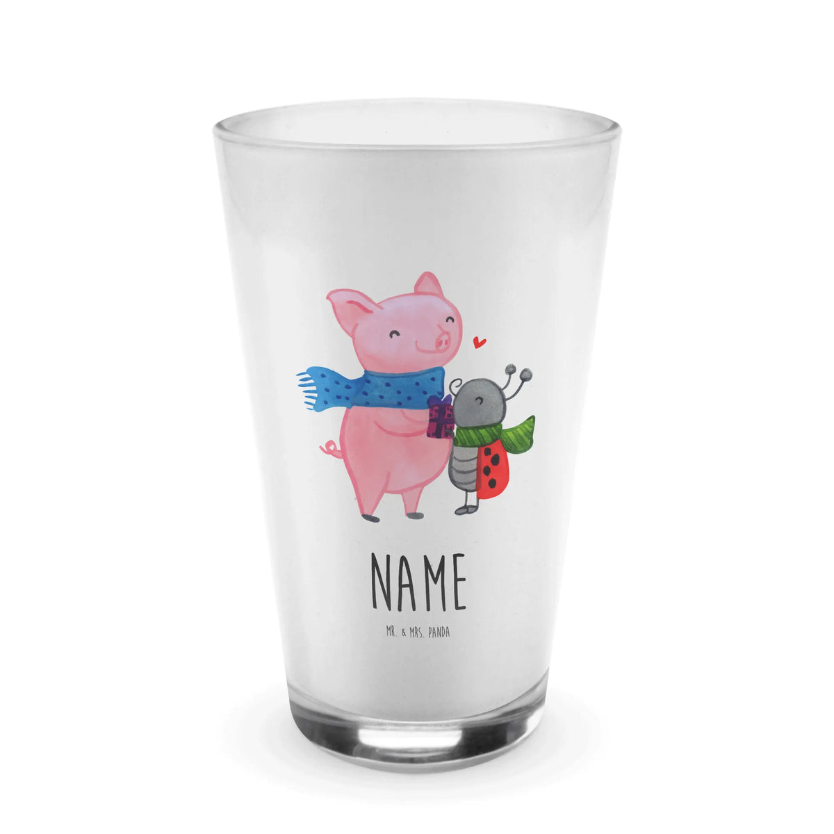Personalised glass Glow Pig Snuggle Winter, Christmas, Christmas time, snow