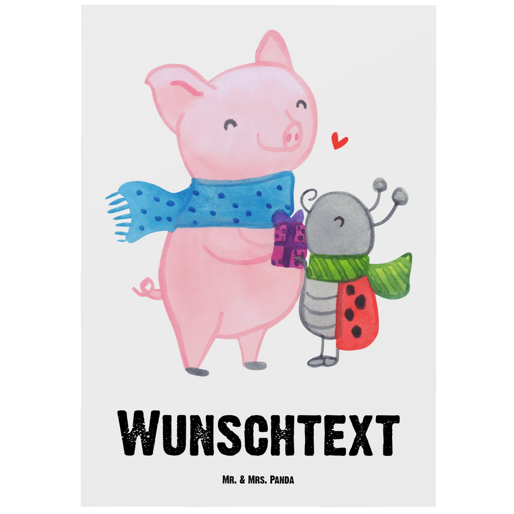 Personalised postcard Glow Pig Snuggle Winter, Christmas, Christmas time, snow