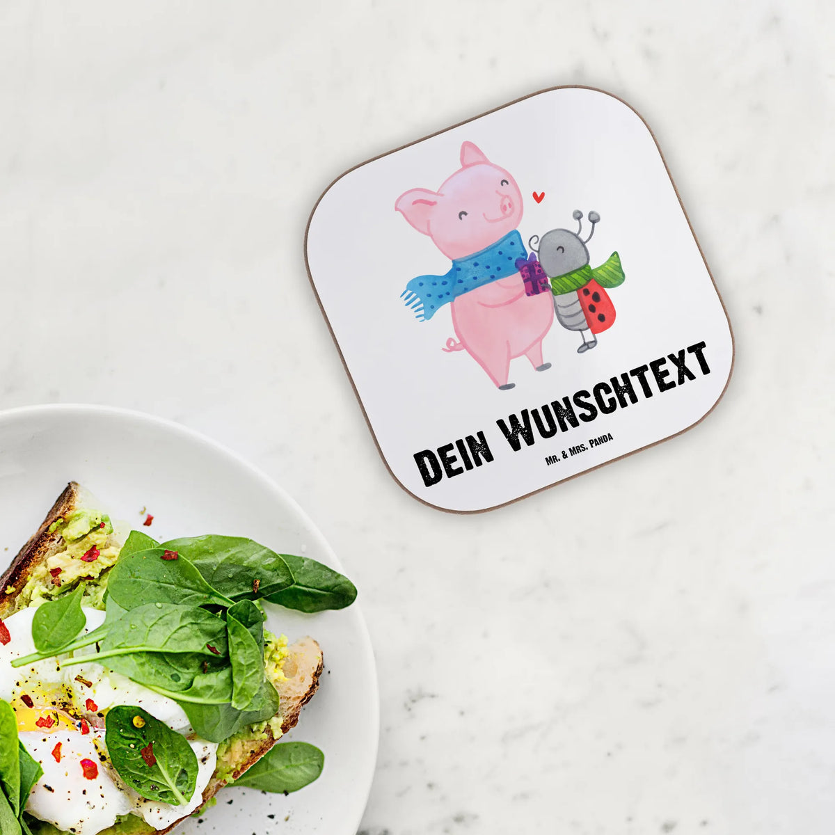 Personalised coaster Glow Pig Snuggle Winter, Christmas, Christmas time, snow