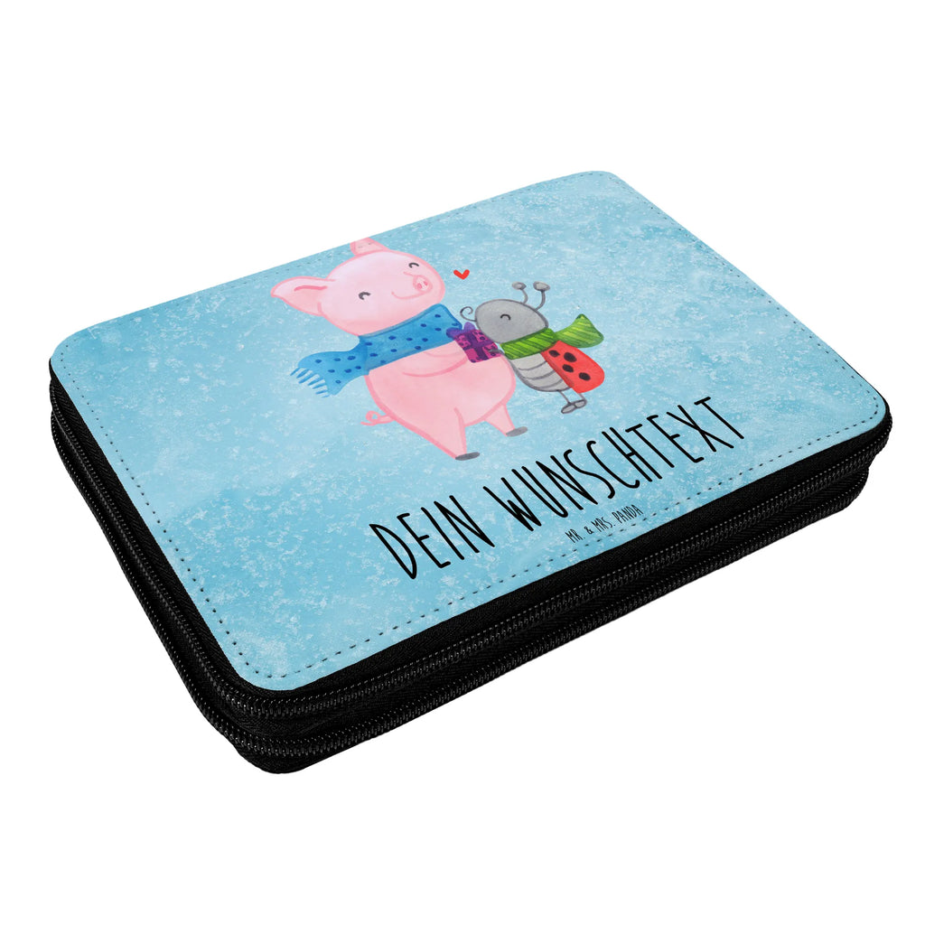 Personalised leather folder Glow Pig Snuggle Winter, Christmas, Christmas time, snow