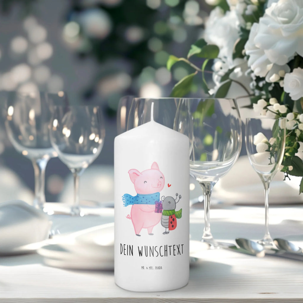 Personalised candle Glow Pig Snuggle Winter, Christmas, Christmas time, snow