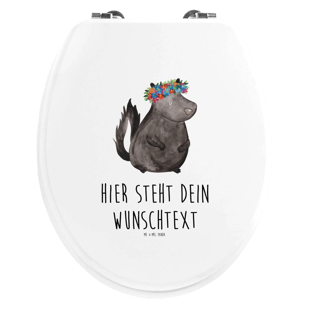 Personalisierter WC Sitz Motiv Stinktier Blumenmaedchen WC Sitz mit Namen, Personalisierter Klodeckel, Personalisierter WC-Sitz, Toilettendeckel mit Namen, Personalisierter Toilettendeckel, Personalisierte Klobrille, Stinktier, Skunk, Namaste, Stinker, Stinki, Raubtier, Yoga, Wildtier