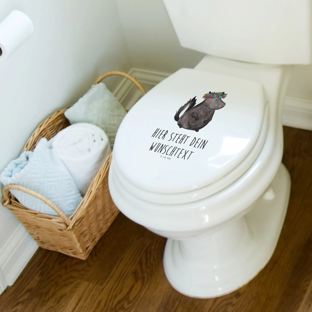 Personalisierter WC Sitz Motiv Stinktier Blumenmaedchen WC Sitz mit Namen, Personalisierter Klodeckel, Personalisierter WC-Sitz, Toilettendeckel mit Namen, Personalisierter Toilettendeckel, Personalisierte Klobrille, Stinktier, Skunk, Namaste, Stinker, Stinki, Raubtier, Yoga, Wildtier