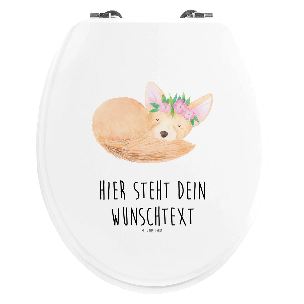 Personalisierter WC Sitz Motiv Wüstenfuchs Blumenkranz Personalisierte Klobrille, Personalisierter WC-Sitz, Personalisierter Klodeckel, Toilettendeckel mit Namen, WC Sitz mit Namen, Personalisierter Toilettendeckel, Afrika, Wildtiere, Blumen, Wüste, Glücklich, Wüstenfuchs, Blumenkranz