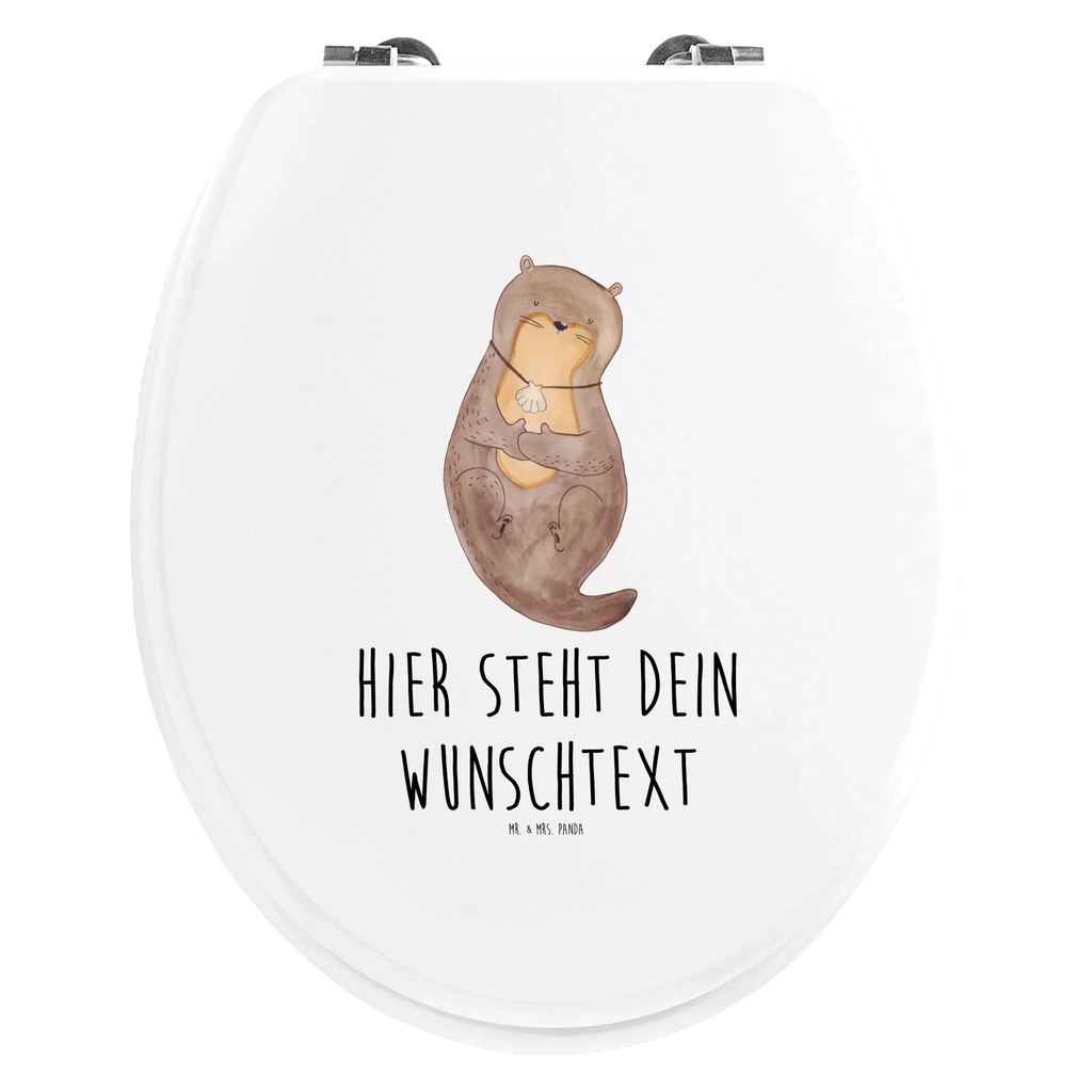 Personalisierter WC Sitz Motiv Otter mit Muschelmedaillon WC Sitz mit Namen, Personalisierter WC-Sitz, Personalisierte Klobrille, Personalisierter Klodeckel, Personalisierter Toilettendeckel, Toilettendeckel mit Namen, Otter, Fischotter, Seeotter, Otterliebe, grübeln, träumen, Büro, Motivation, Tagträumen