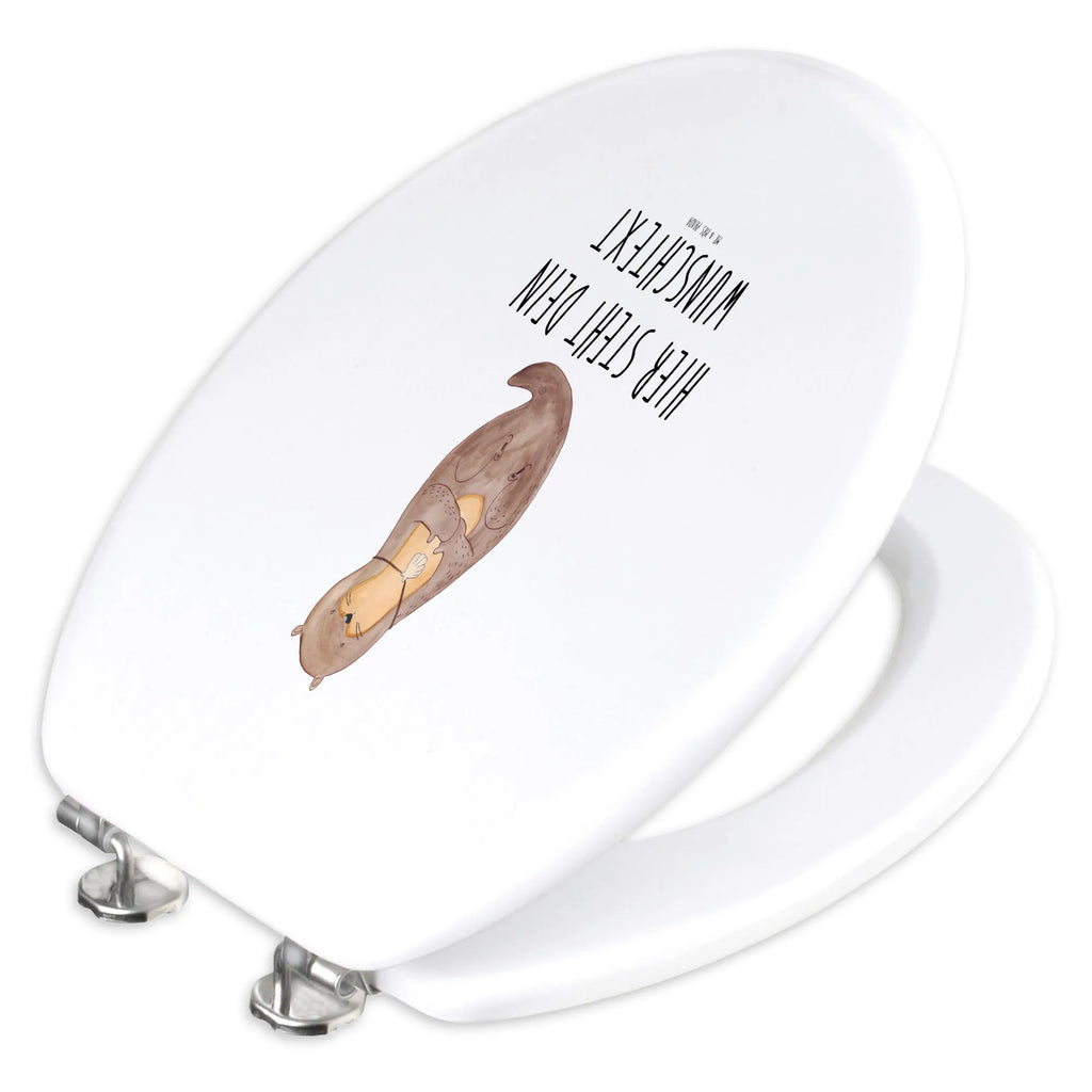 Personalisierter WC Sitz Motiv Otter mit Muschelmedaillon WC Sitz mit Namen, Personalisierter WC-Sitz, Personalisierte Klobrille, Personalisierter Klodeckel, Personalisierter Toilettendeckel, Toilettendeckel mit Namen, Otter, Fischotter, Seeotter, Otterliebe, grübeln, träumen, Büro, Motivation, Tagträumen