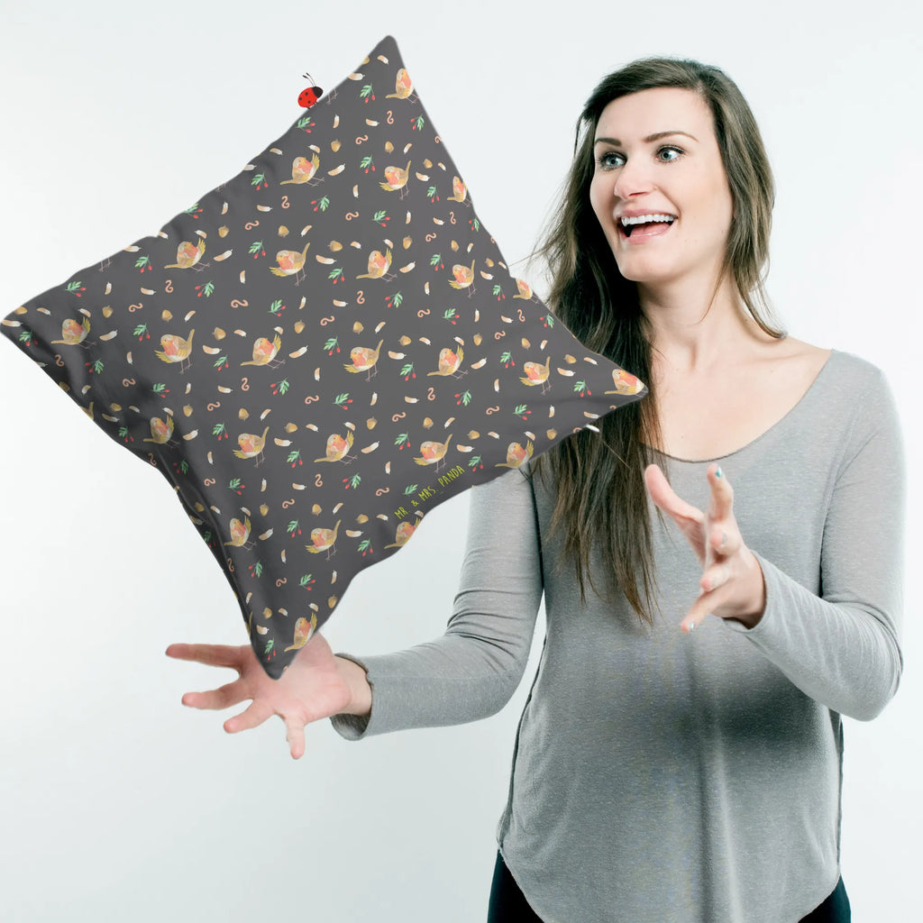 Cushion robin feathers cushion, couch, pillows, soft, settee, bedroom, Pillow, pad, 40x40, 40 x 40, pillow case, bed, sofa, fluffy, small animals, cute, funny, cute animal motives, hand drawn, small world, funny sayings, good mood, happy, gifts, gift ideas, special gifts, animal lover, card, motivation slogans, slogan courage, robin, flying, What if i fall, bird, motivation pictures, slogan motivation