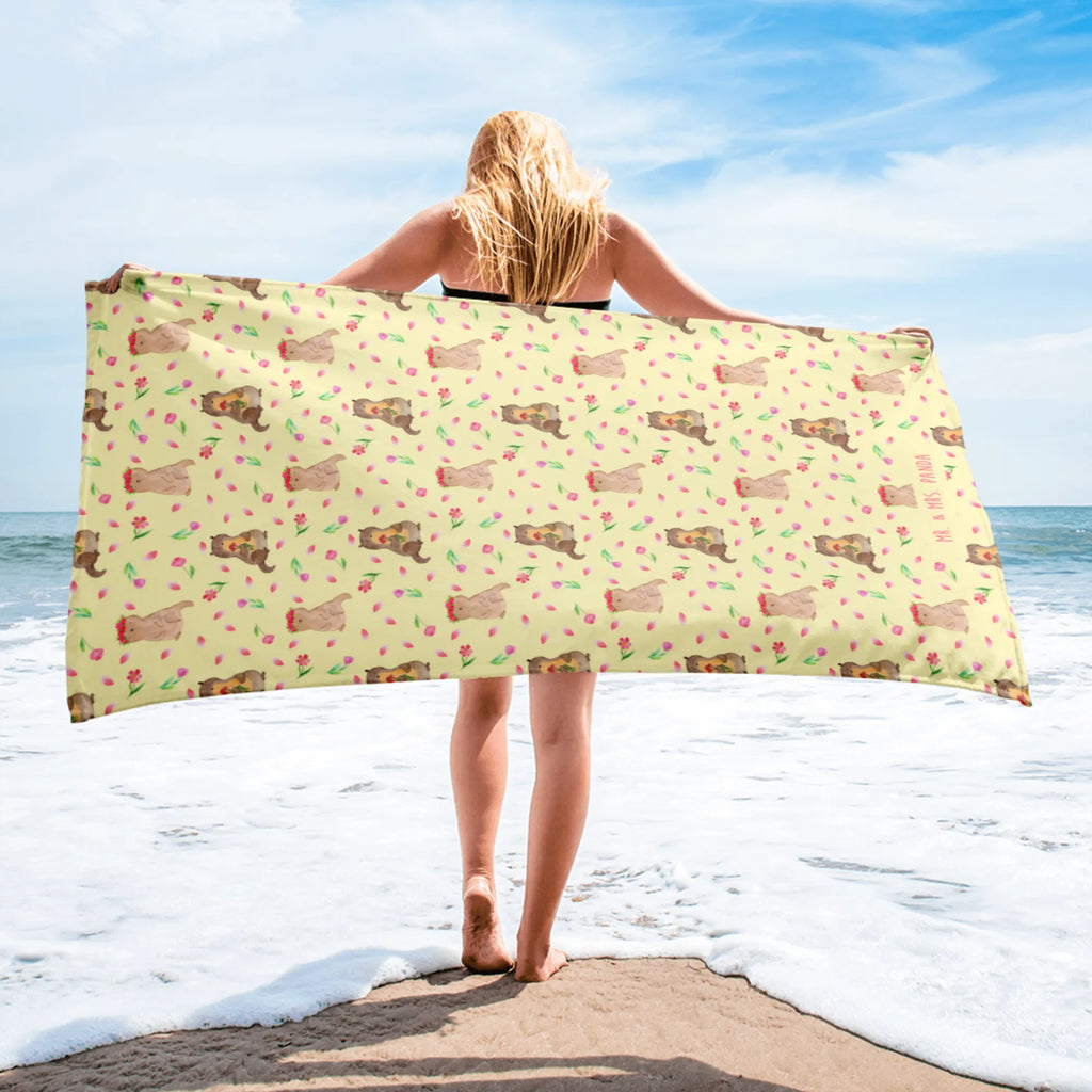 XL Badehandtuch Otter Blumenstrauß Muster, Süß, Strandtuch, Seeotter