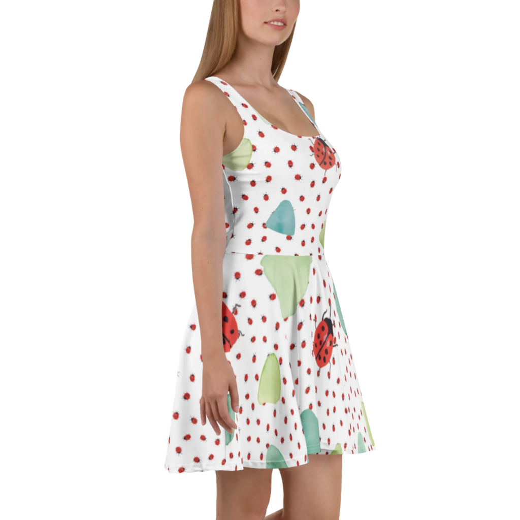 Summer dress Ladybug Design Kleid, Skaterkleid, Sommerkleid, niedlich, Marienkäfer, Muster, verspielt, grüne Punkte, Aquarell