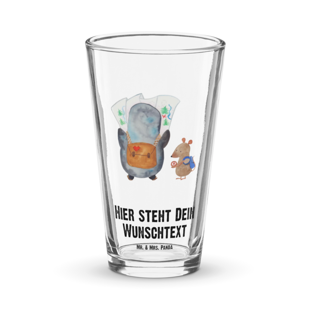 Personalisiertes Trinkglas Pinguin & Maus Wanderer