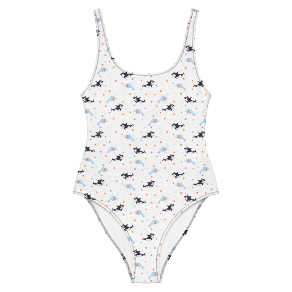 Badeanzug Orca Zylinder Muster Rückenfreier Badeanzug, Swimsuit, Luxus-Bademode, Badebekleidung, Bademode, Badeanzug, Meerestiere, Urlaub, Meer, Glitzer, Fest, Konfetti, Glückwunsch, Feier, Orca, Glitter, Narwal, Fete, Geburtstag