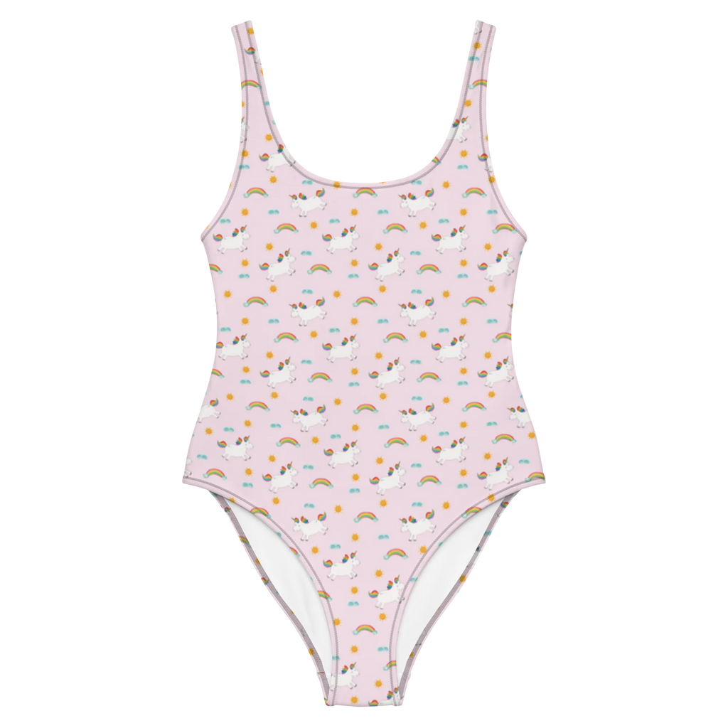 Badeanzug Einhorn Happy Muster Luxus-Bademode, Swimsuit, Badeanzug, Bademode, Badebekleidung, Rückenfreier Badeanzug, Einhorn, Einhörner, Einhorn Deko, Unicorn, Freude, glücklich, Fröhlich, Lächeln, Spannend, Witzig, Spaß, Lebensfreude, Lachen