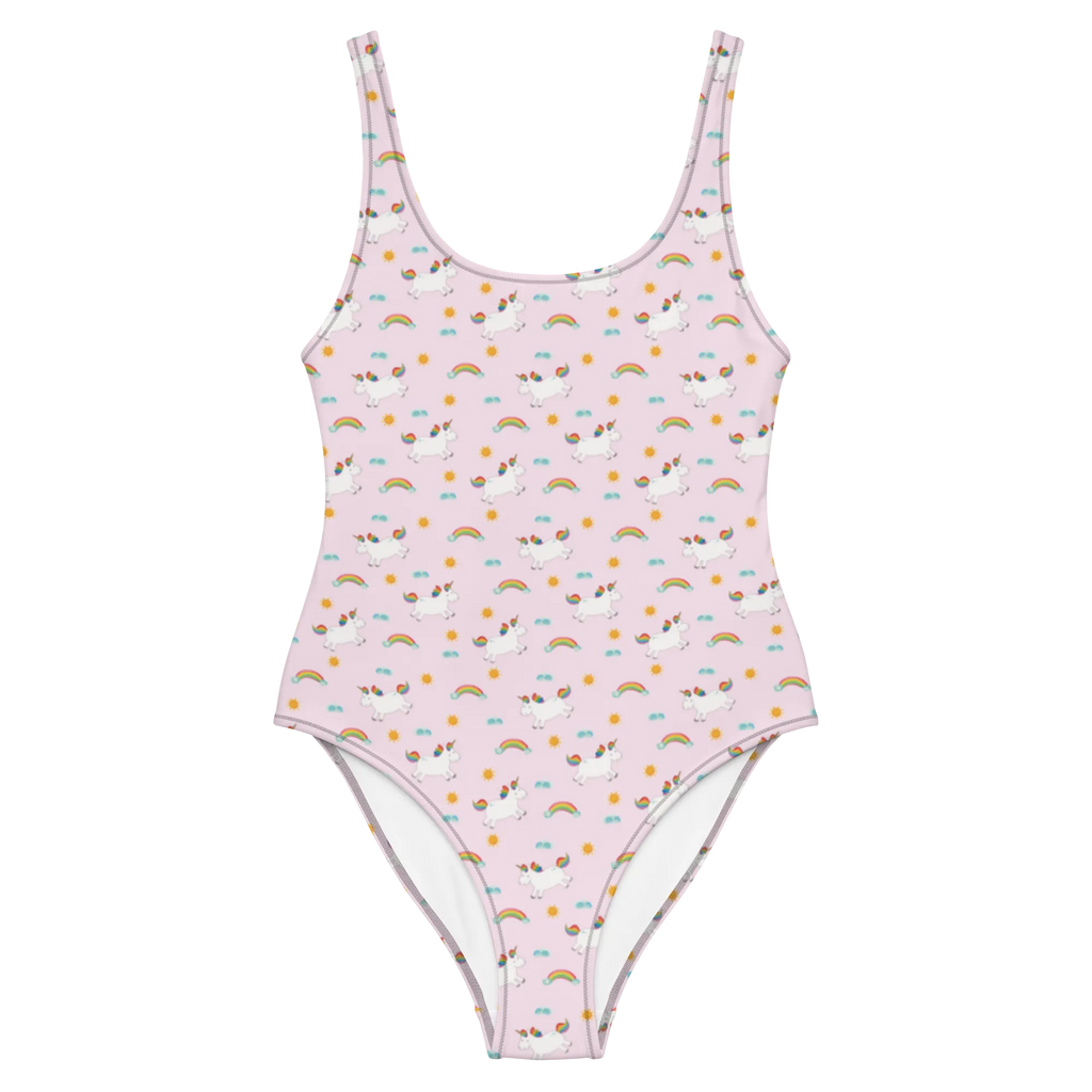 Badeanzug Einhorn Happy Muster Luxus-Bademode, Swimsuit, Badeanzug, Bademode, Badebekleidung, Rückenfreier Badeanzug, Einhorn, Einhörner, Einhorn Deko, Unicorn, Freude, glücklich, Fröhlich, Lächeln, Spannend, Witzig, Spaß, Lebensfreude, Lachen