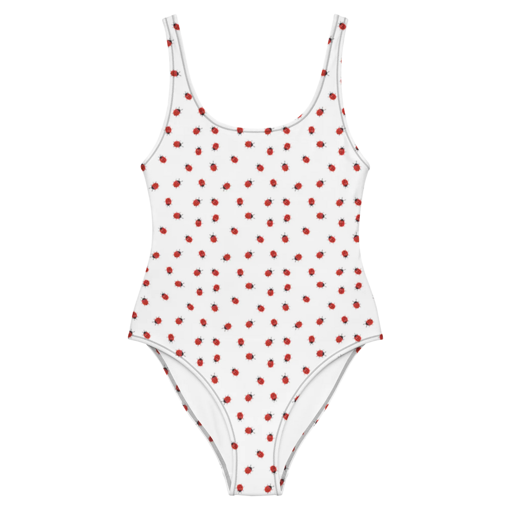 Swimsuit Ladybug Design Luxus-Bademode, Badeanzug, Rückenfreier Badeanzug, Swimsuit, Bademode, Badebekleidung, verspielt, grüne Punkte, niedlich, Muster, Marienkäfer, Aquarell