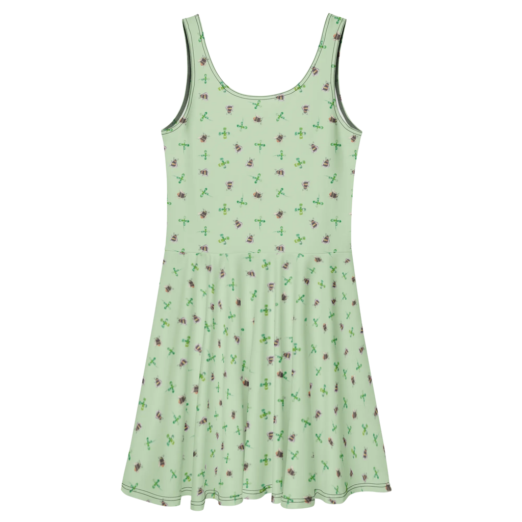 Sommerkleid Hummeln Kleeblatt Muster Skaterkleid, Kleid, Sommerkleid, Tiermotive, Gute Laune, lustige Sprüche, Tiere, glücklich sein, Biene Deko, Biene, Spruch fröhlich, Hummel, glücklich werden, Spruch schön, Spruch positiv