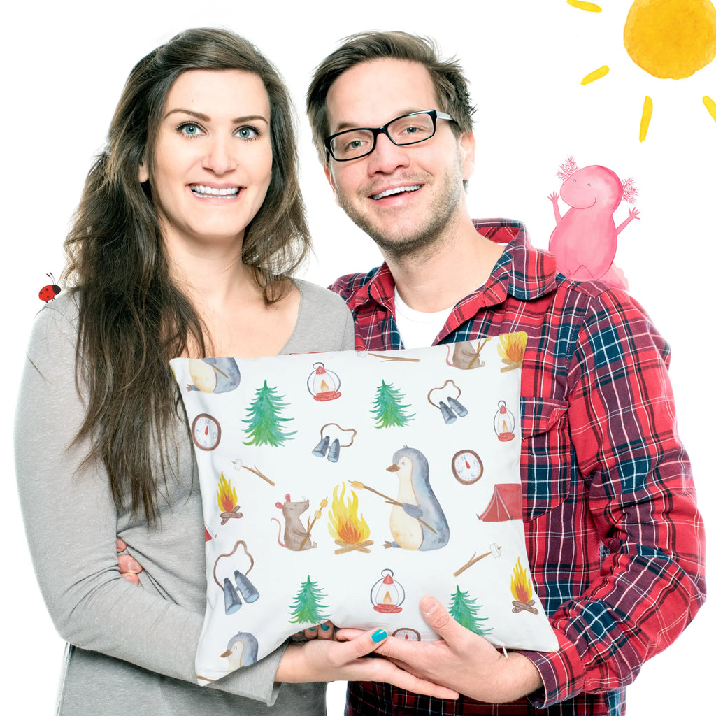 Cushion Penguin campfire pad, cushion, sofa, 40 x 40, 40x40, soft, fluffy, couch, pillows, pillow case, bedroom, Pillow, settee, bed, Penguin, North Pole, Winter, Penguins, life motto, motivation, new start, office, mouse, fire, everyday office life, work, life, job, barbecue, campfire, penguins, love, marshmallows, life motivation