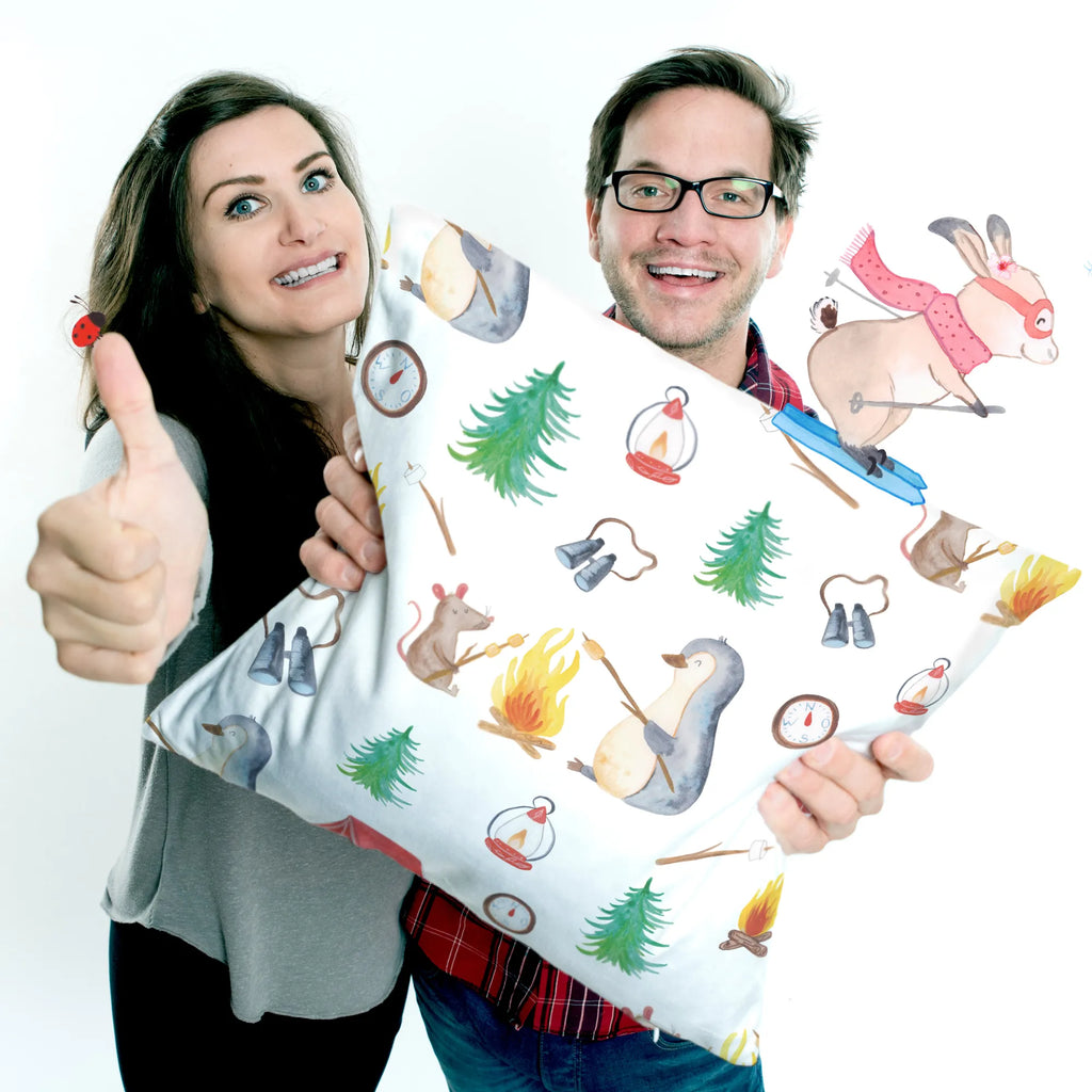 Cushion Penguin campfire pad, cushion, sofa, 40 x 40, 40x40, soft, fluffy, couch, pillows, pillow case, bedroom, Pillow, settee, bed, Penguin, North Pole, Winter, Penguins, life motto, motivation, new start, office, mouse, fire, everyday office life, work, life, job, barbecue, campfire, penguins, love, marshmallows, life motivation
