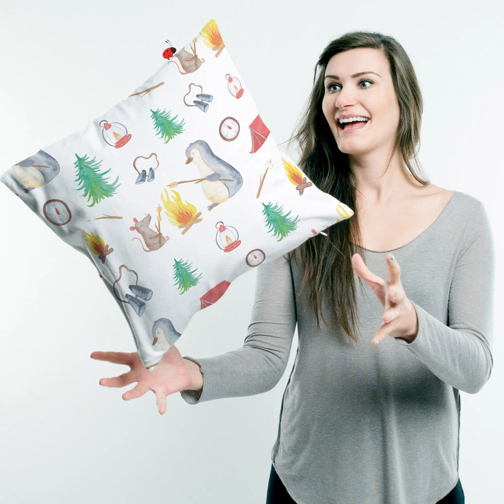 Cushion Penguin campfire pad, cushion, sofa, 40 x 40, 40x40, soft, fluffy, couch, pillows, pillow case, bedroom, Pillow, settee, bed, Penguin, North Pole, Winter, Penguins, life motto, motivation, new start, office, mouse, fire, everyday office life, work, life, job, barbecue, campfire, penguins, love, marshmallows, life motivation