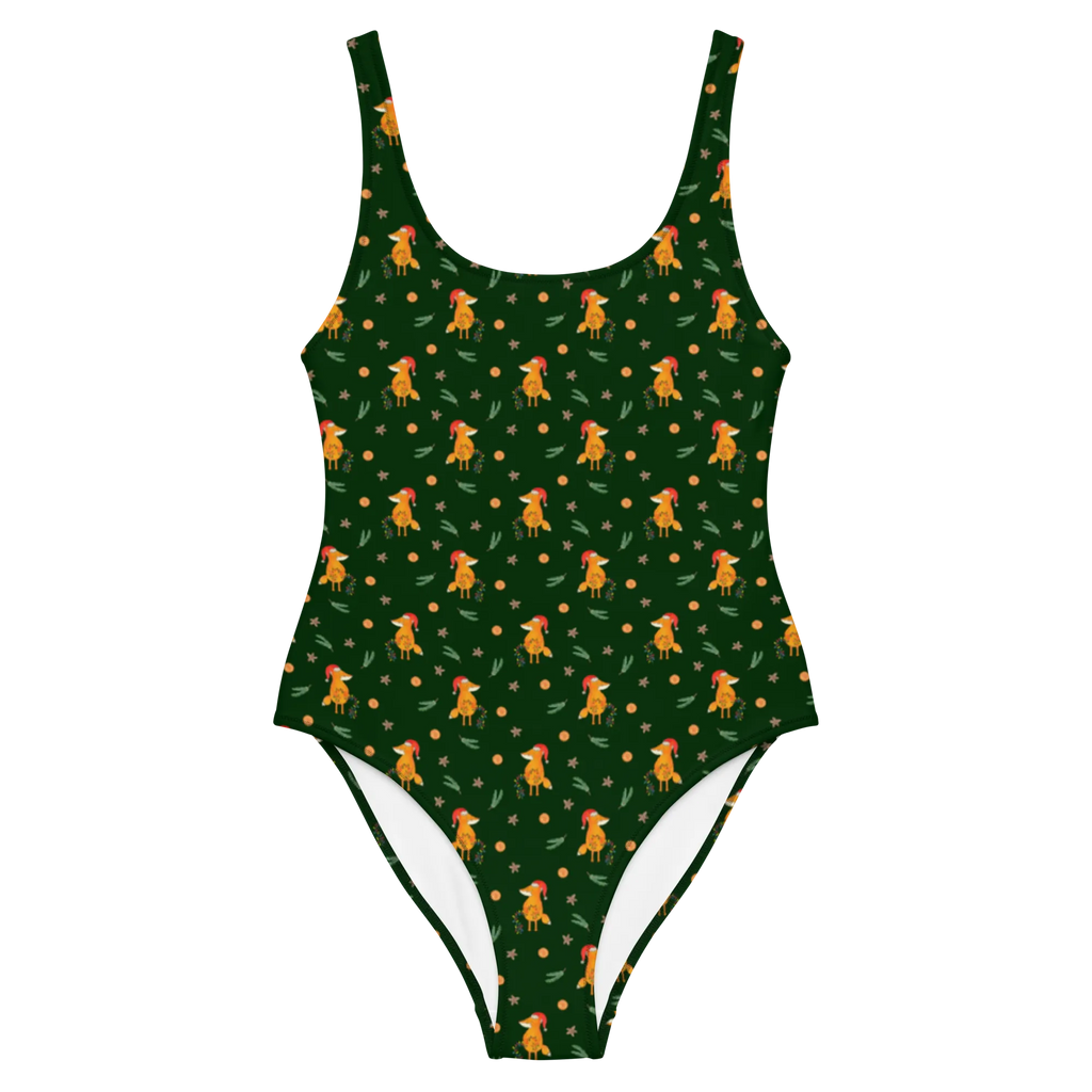 Swimsuit Fox Christmas Badebekleidung, Bademode, Luxus-Bademode, Badeanzug, Rückenfreier Badeanzug, Swimsuit, Winter, Weihnachtsdeko, Wintermotiv, Nikolaus, Heiligabend, Advent, Weihnachten, Fuchs, Füchse, Weihnachtszeit, Weihnachtsmann, Spruch schön, Geschenk Weihnachten