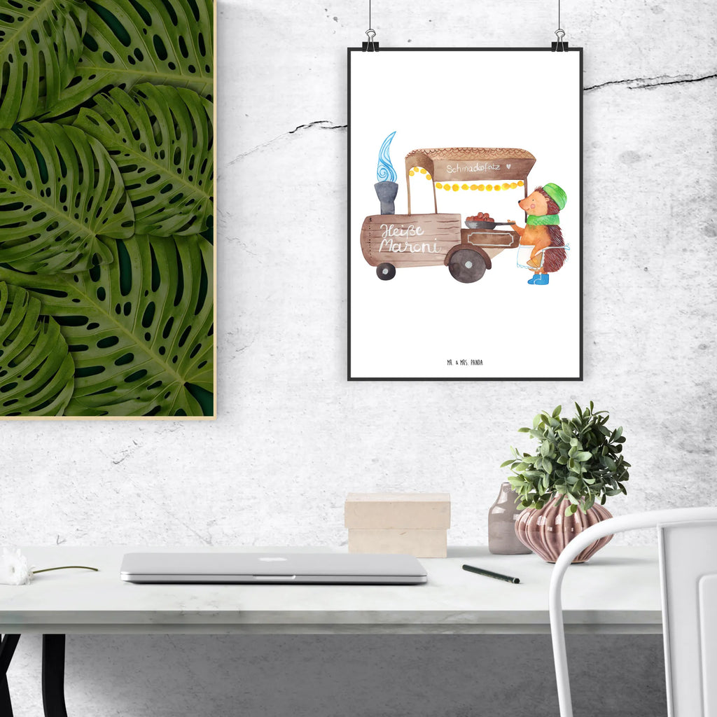 Poster Igel Maronen Raumdekoration, Kunstdruck, Küchenposter, Wanddeko, Designposter, Poster, Wanddeko Bild, Posterdruck, Handgemaltes Poster, Wanddekoration, Kinderposter, Wandposter, Bild, Mr. & Mrs. Panda Poster, Winter, Weihnachten, Weihnachtsdeko, Nikolaus, Advent, Heiligabend, Wintermotiv, Weihnachtsmarkt, Kastanien, Maronen, Duft