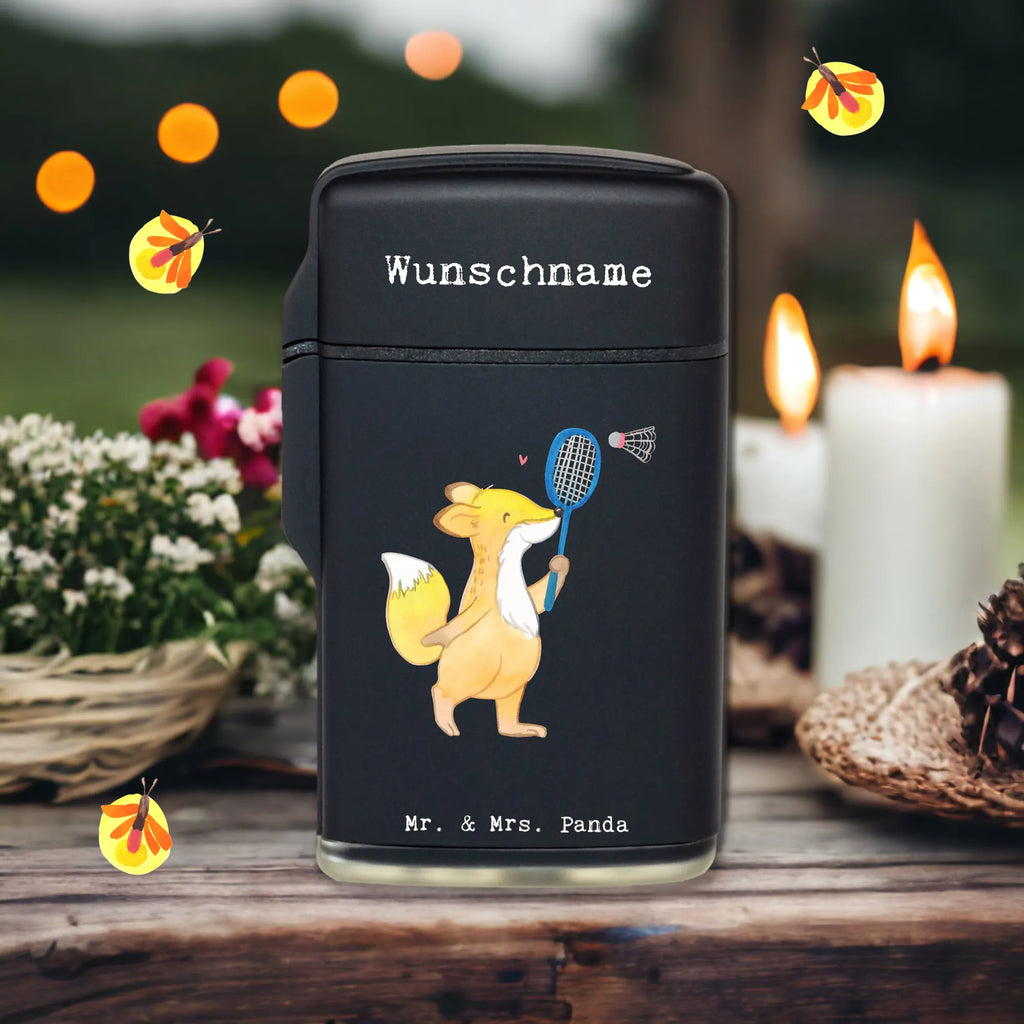 Personalised lighter Fox play badminton Gift, sport, hobby, giving, thank you, award, profit, athlete, badminton, Play shuttlecock