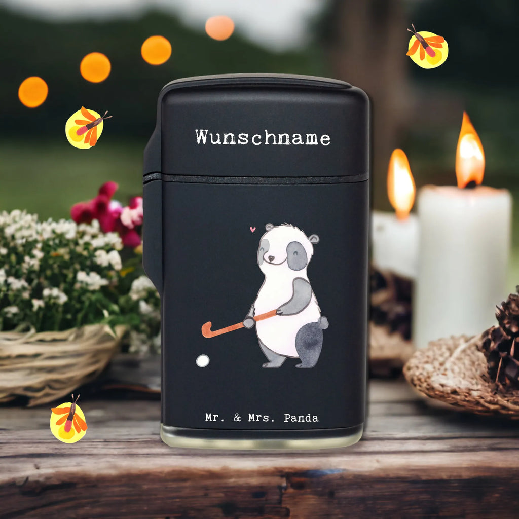 Personalised lighter panda play hockey Gift, sport, hobby, giving, thank you, award, profit, athlete, Play hockey, hockey stick, hockey club, field hockey