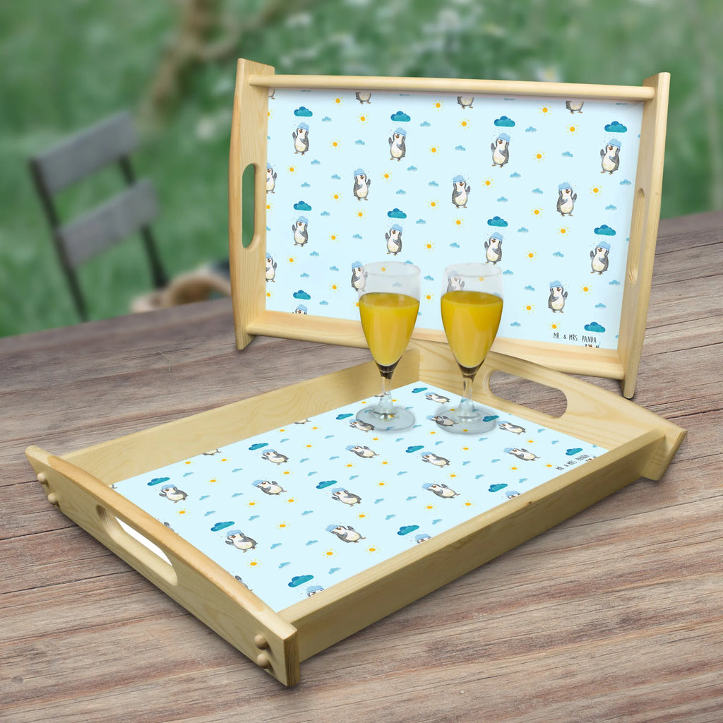Serving tray Penguin have a shower serving tray, wooden tray, kitchen tray, breakfast tray, tray, Penguin, North Pole, Winter, Penguins, life motto, being happy, new beginning, shower, penguins, motivation, new start