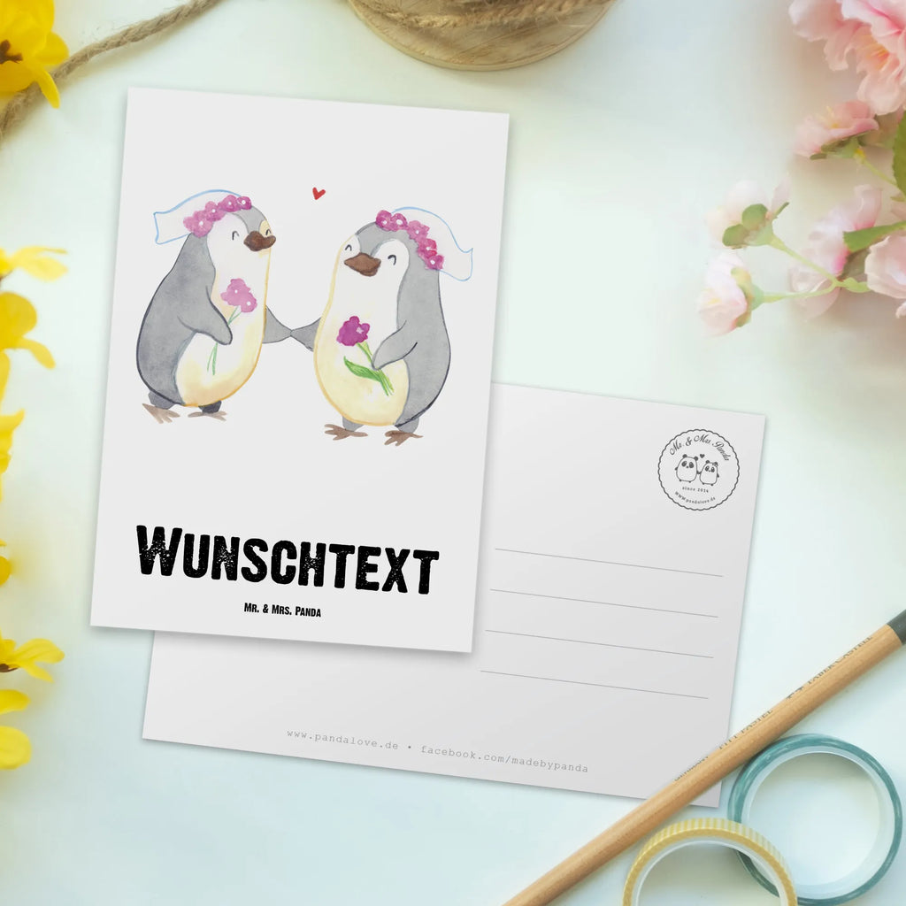 Personalised postcard penguins Lesbian Pride Wedding, marriage, gifts