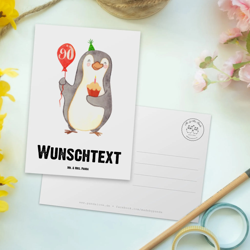 Personalisierte Postkarte 90. Geburtstag Pinguin Luftballon Einladung mit Namen, Ansichtskarte mit Namen, Postkarte mit Namen, Karte mit Wunschtext, Ansichtskarte mit Wunschtext, Geschenkkarte mit Wunschtext, Grußkarte mit Namen, Postkarte personalisierbar, Grußkarte mit Wunschtext, Geschenkkarte mit Namen, Einladung mit Wunschtext, Karte mit Namen, Postkarte mit Wunschtext, Postkarte bedrucken, Geburtstag, Geburtstagsgeschenk, Geschenk, Happy Birthday, Geburtstagsfeier, Geburtstage, Pinguin