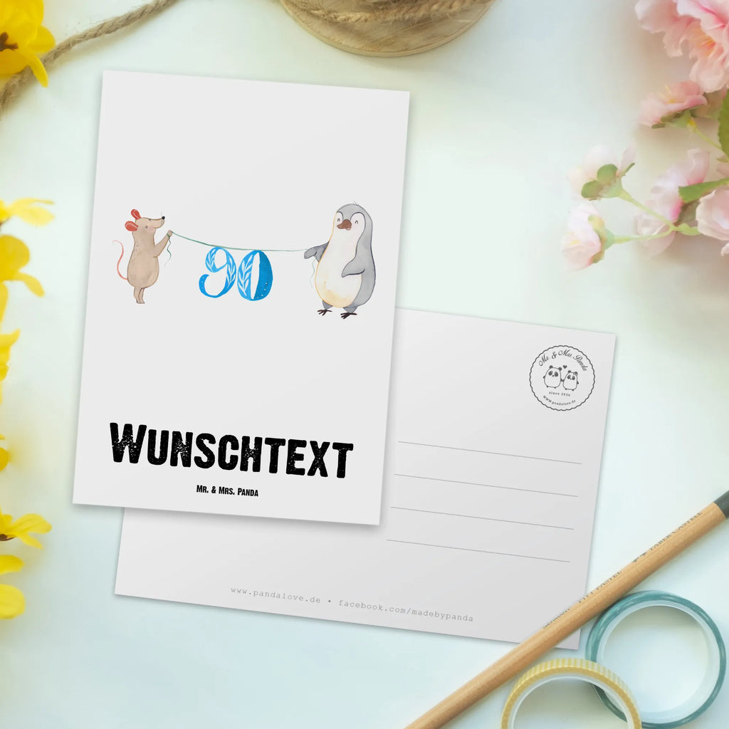 Personalisierte Postkarte 90. Geburtstag Maus Pinguin Grußkarte mit Namen, Einladung mit Namen, Geschenkkarte mit Wunschtext, Ansichtskarte mit Namen, Karte mit Wunschtext, Postkarte Bedrucken, Geschenkkarte mit Namen, Grußkarte mit Wunschtext, Einladung mit Wunschtext, Karte mit Namen, Postkarte mit Wunschtext, Postkarte mit Namen, Postkarte Personalisierbar, Ansichtskarte mit Wunschtext, Geschenk, Geburtstag, Geburtstagsgeschenk, Party, Torte, Kuchen, Feiern