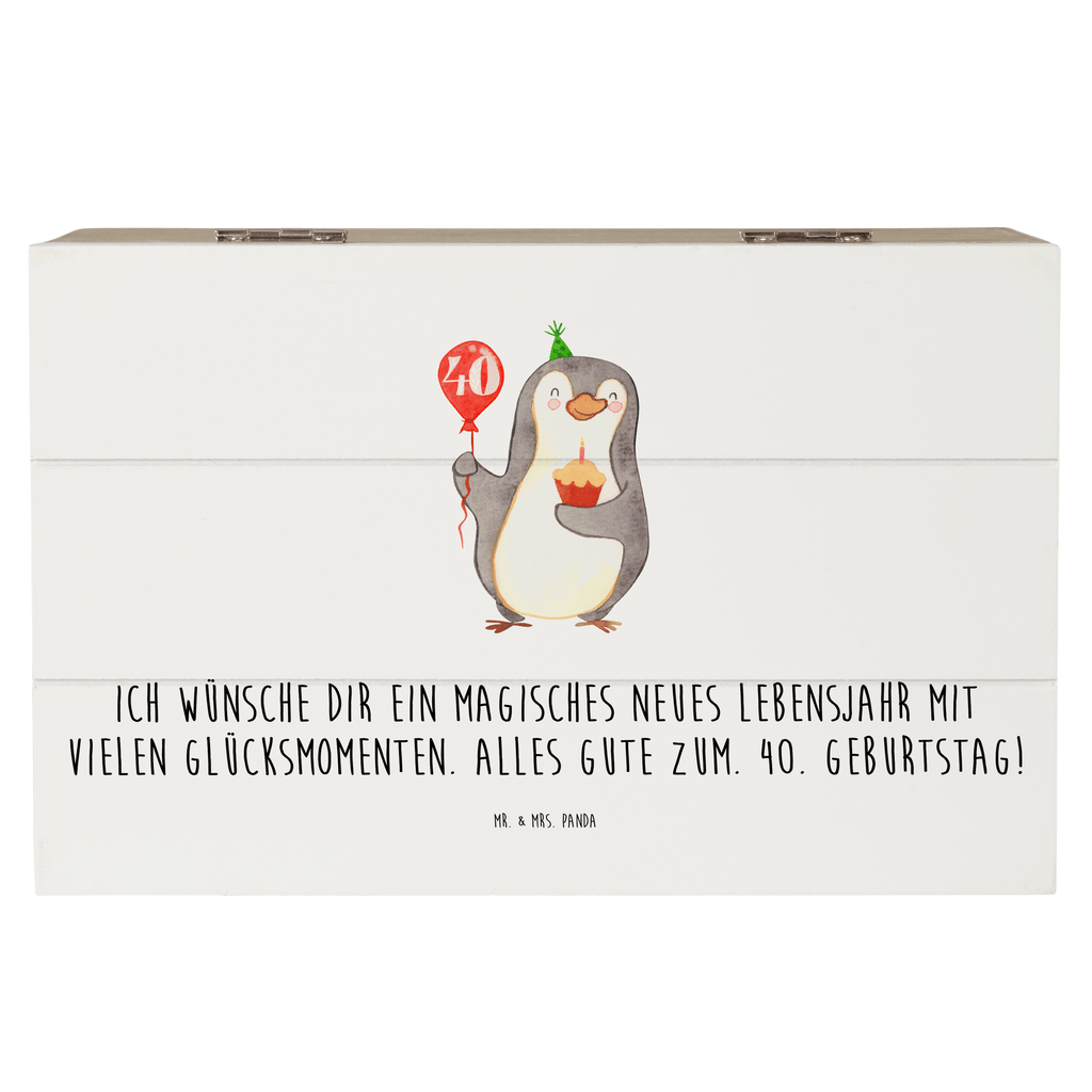 Holzkiste 40. Geburtstag Pinguin Luftballon Holzkiste, Kiste, Schatzkiste, Truhe, Schatulle, XXL, Erinnerungsbox, Erinnerungskiste, Dekokiste, Aufbewahrungsbox, Geschenkbox, Geschenkdose, Geburtstag, Geburtstagsgeschenk, Geschenk, Pinguin, Geburtstage, Happy Birthday, Geburtstagsfeier