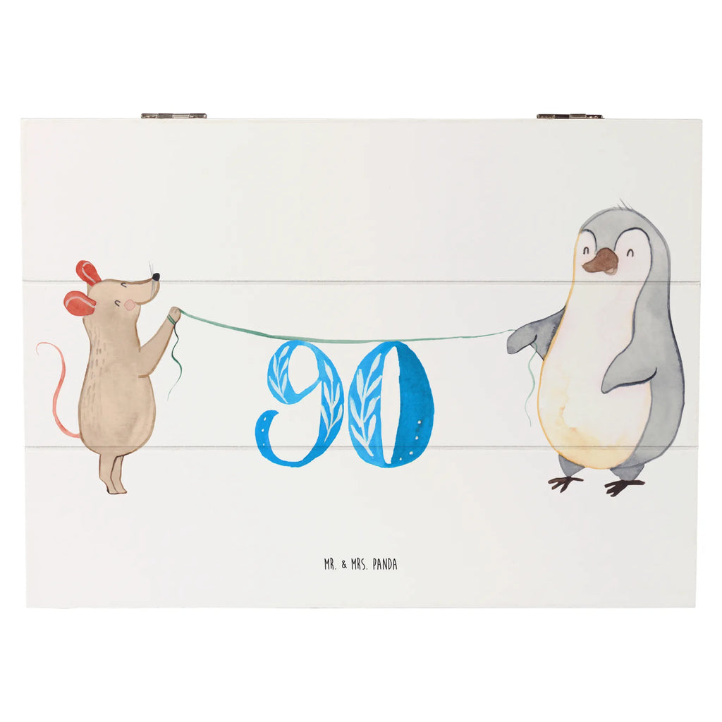 Skrzynia drewniana 90. urodziny mysz pingwin Schatulle, Truhe, Geschenkdose, XXL, Kiste, Aufbewahrungsbox, Erinnerungskiste, Geschenkbox, Schatzkiste, Dekokiste, Erinnerungsbox, Holzkiste, Geburtstag, Geburtstagsgeschenk, Geschenk, Kuchen, Party, Torte, Feiern