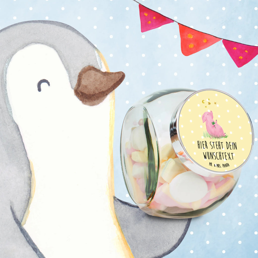 Personalized Candy Jar Pig Luck small animals, cute, funny, cute animal motives, hand drawn, small world, funny sayings, good mood, happy, gifts, gift ideas, special gifts, animal lover, card, stars, asterisks, pig, dreams, Lucky bastard. Luck, motivation, goals, lucky charm, piglet