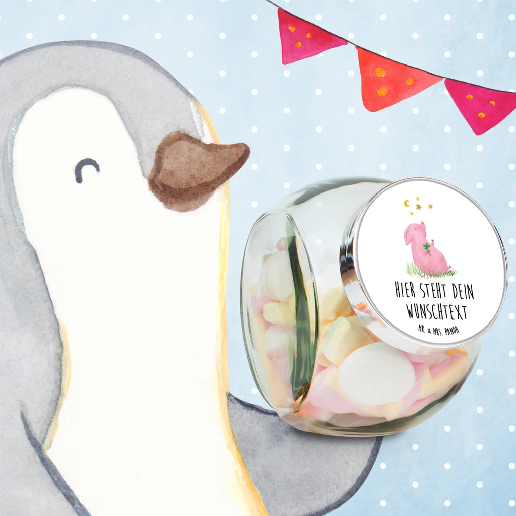 Personalized Candy Jar Pig Luck small animals, cute, funny, cute animal motives, hand drawn, small world, funny sayings, good mood, happy, gifts, gift ideas, special gifts, animal lover, card, stars, asterisks, pig, dreams, Lucky bastard. Luck, motivation, goals, lucky charm, piglet