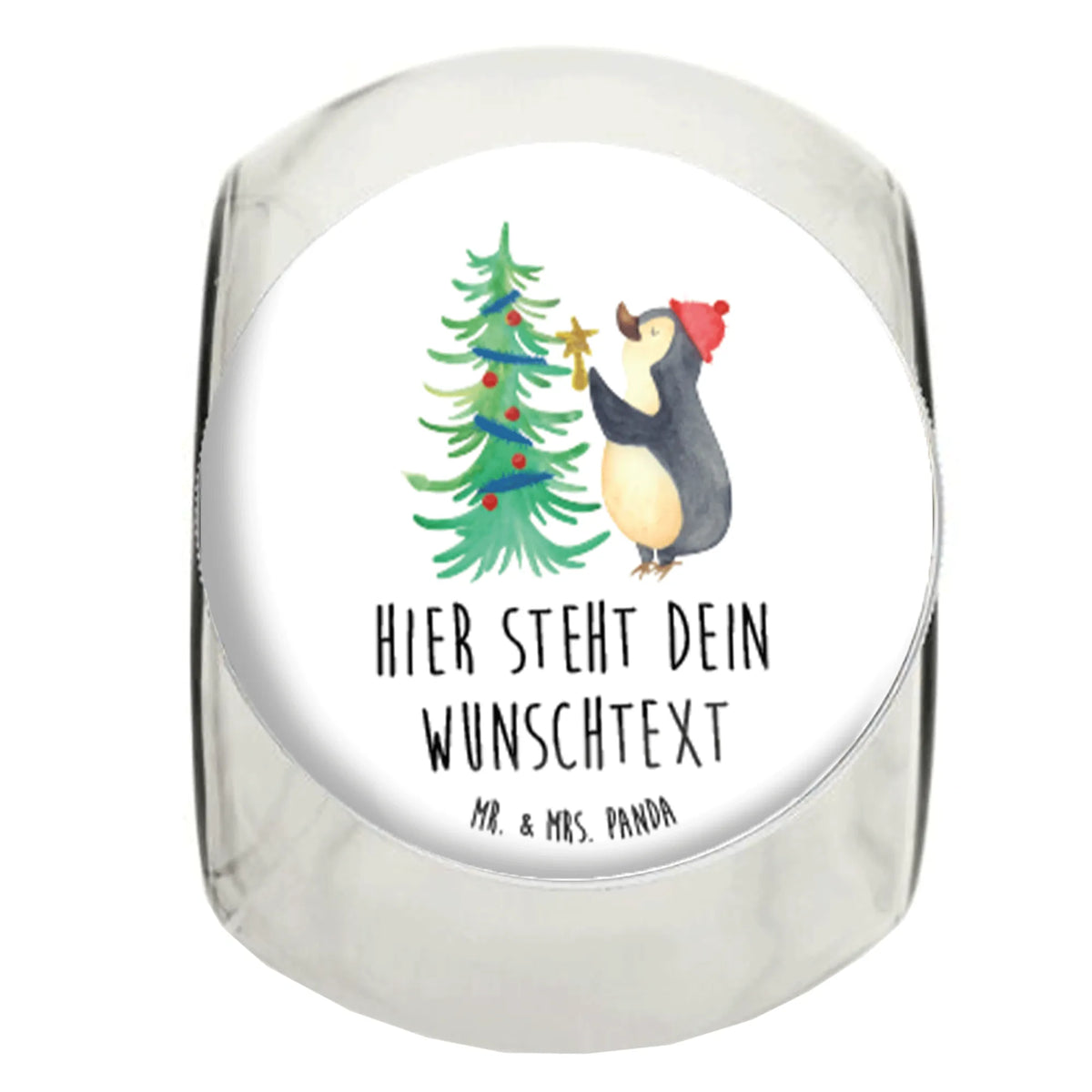 Personalized Candy Jar penguin Christmas tree Christmas time, snow