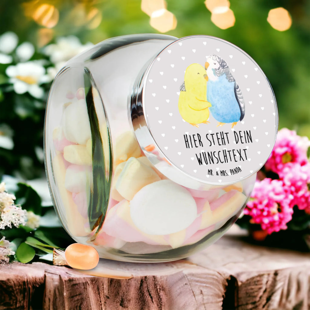 Personalized Candy Jar Parakeets in love Love, Loving, Two, Together, Marriage, Engagement, Proposal of marriage, Love gift, gift for her, gift for him, anniversary gift, birds, cuddling, budgie, love, trust, closeness