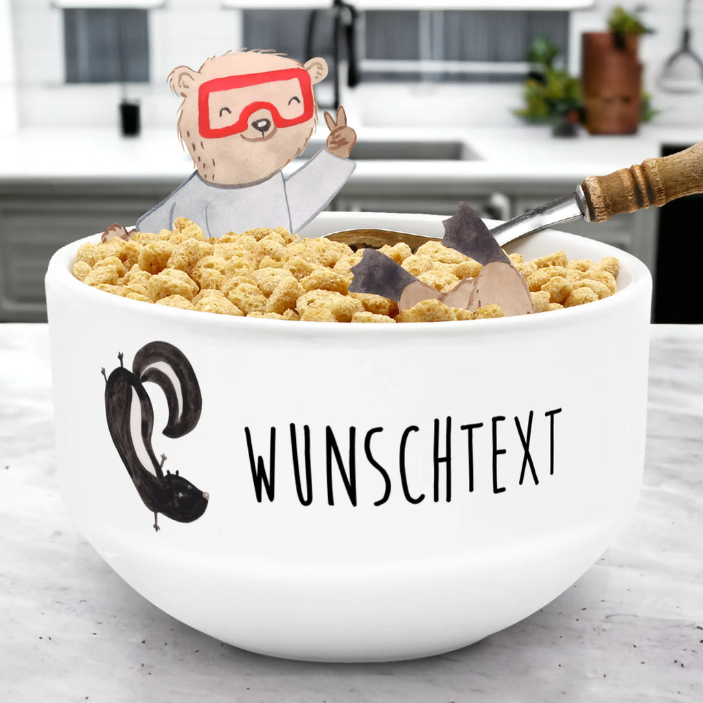 Personalized Muesli Bowl skunk handstand breakfast bowl, soup bowl, porcelain bowl, dessert bowl, snack bowl, fruit bowl, ceramic bowl, bowl, salad bowl, personalized cereal bowl, muesli bowl, Skunk, playful, wild animal, child, skunk, playground, predator, stink