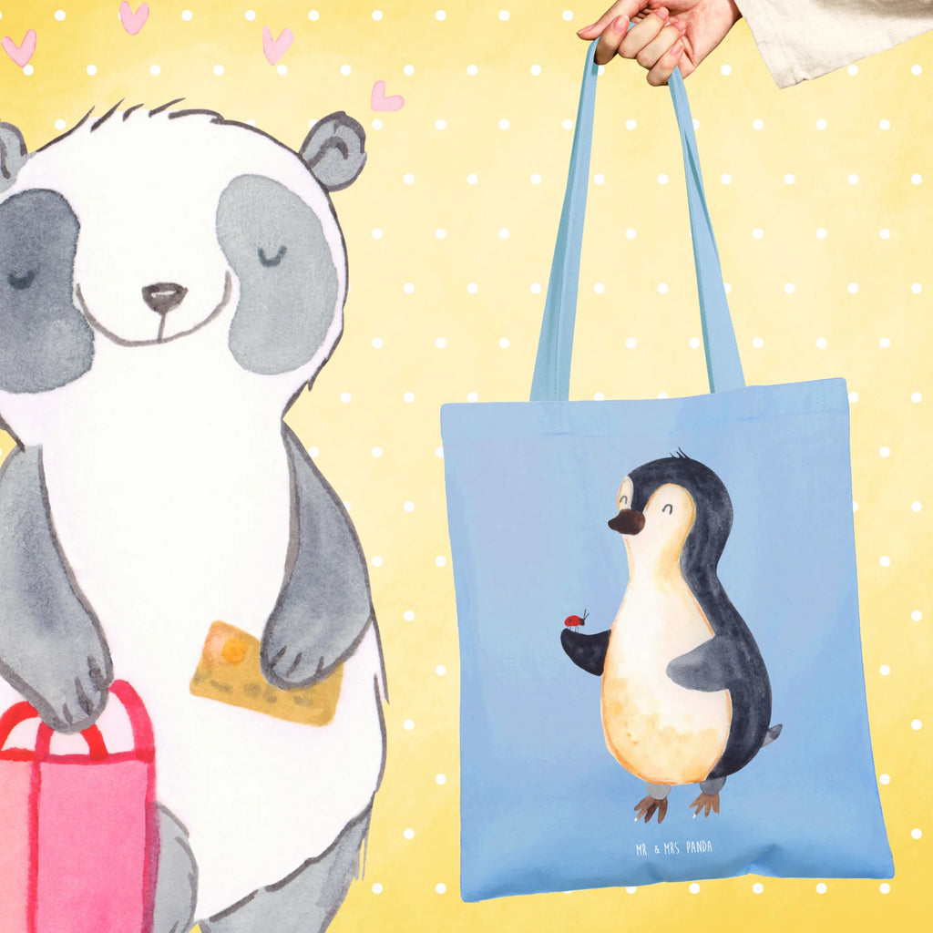 Tote bag Penguin ladybug Stoffbeutel, Badetasche, Strandtasche, Schultertasche, Shopper, Einkaufstasche, Umhängetasche, Beutel, Tragetasche, Einkaufstüte, Laptoptasche, Beuteltasche, Tasche, Stofftasche, Jutebeutel, Jutetasche, Pinguin, Lebensfreude, Liebe, Glück, Marienkäfer, Wunder, Pinguine, Freude