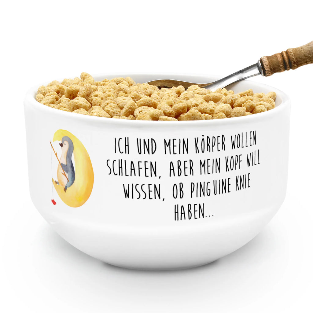 Muesli Bowl Penguin moon bowl, dessert bowl, ceramic bowl, porcelain bowl, salad bowl, fruit bowl, soup bowl, breakfast bowl, snack bowl, cereal bowl, cereal dish, Penguin, North Pole, Winter, Penguins, sleep, night's rest, guest room, falling asleep, insomnia, bedroom, saying, penguins
