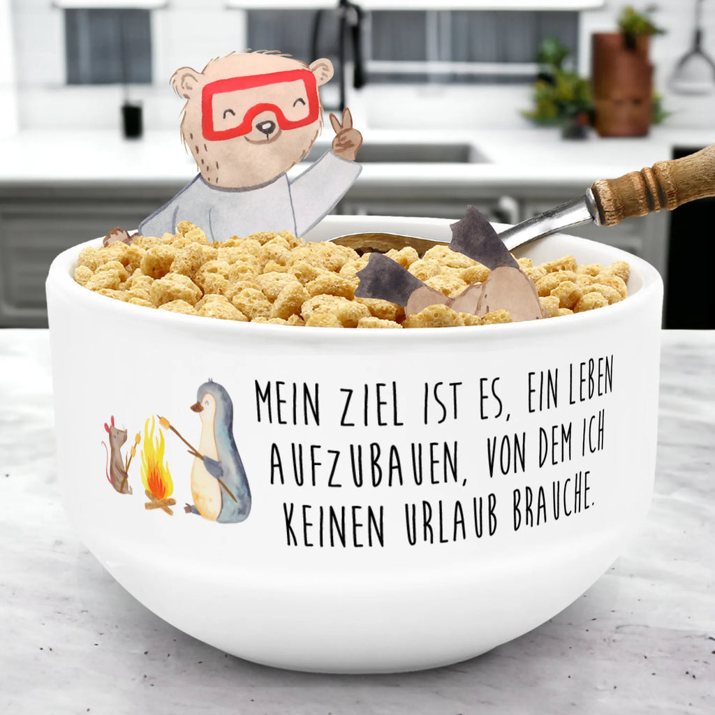 Muesli Bowl Penguin campfire cereal bowl, fruit bowl, cereal dish, breakfast bowl, snack bowl, salad bowl, porcelain bowl, bowl, dessert bowl, ceramic bowl, soup bowl, Penguin, North Pole, Winter, Penguins, mouse, life motto, barbecue, life motivation, penguins, campfire, work, life, love, fire, marshmallows, office, job, everyday office life, motivation, new start