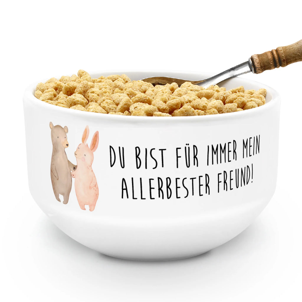 Muesli Bowl bear and rabbit Embrace dessert bowl, soup bowl, fruit bowl, ceramic bowl, porcelain bowl, breakfast bowl, cereal bowl, cereal dish, bowl, salad bowl, snack bowl, Love, Loving, Two, Together, Marriage, Engagement, Proposal of marriage, Love gift, gift for her, gift for him, anniversary gift, bear, rabbit, friends, best friend, best friends