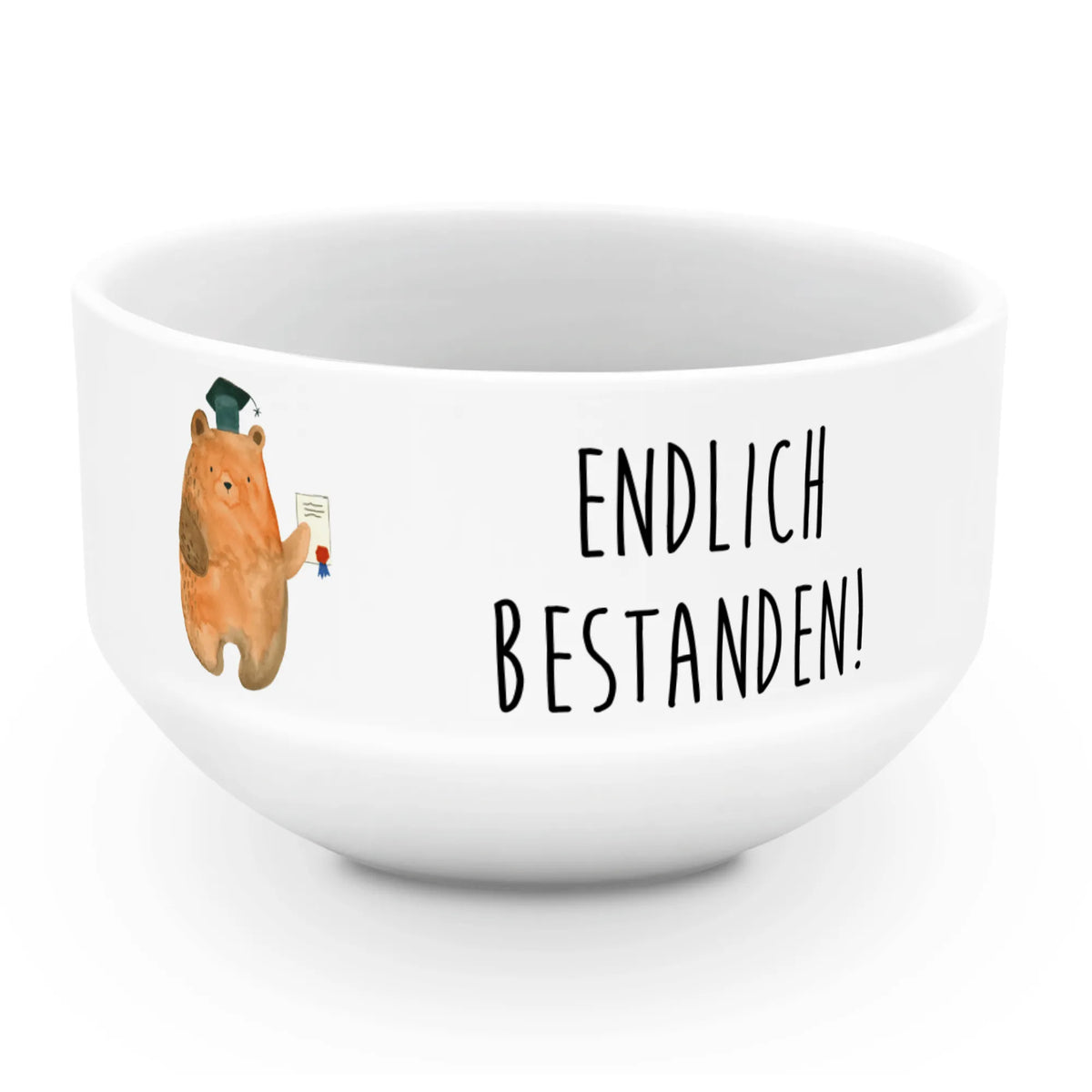 Muesli Bowl bear Test soup bowl, bowl, ceramic bowl, breakfast bowl, porcelain bowl, snack bowl, cereal dish, fruit bowl, dessert bowl, cereal bowl, salad bowl, bear, teddy, teddy bear, cuddly toy, diploma, certificate, examinations, examination passed, Abitur, degree