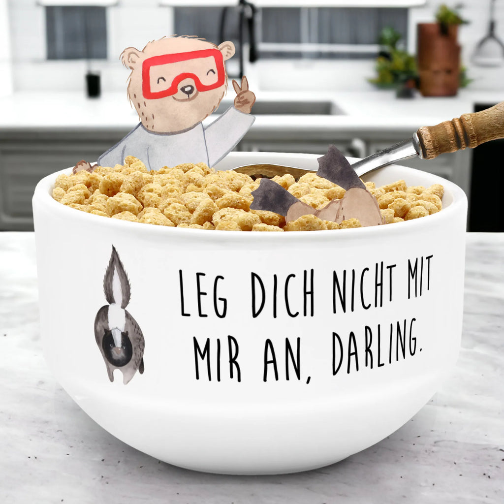 Muesli Bowl skunk attack salad bowl, fruit bowl, bowl, porcelain bowl, dessert bowl, soup bowl, snack bowl, cereal dish, ceramic bowl, cereal bowl, breakfast bowl, Skunk, stinky, wild animal, stinker, threatening, angry, predator, skunk