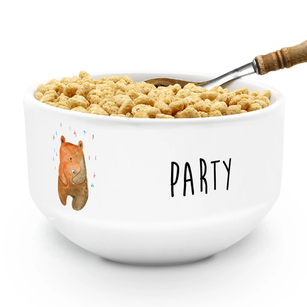 Muesli Bowl bear party cereal bowl, ceramic bowl, fruit bowl, breakfast bowl, bowl, dessert bowl, porcelain bowl, snack bowl, soup bowl, salad bowl, cereal dish, bear, teddy, teddy bear, cuddly toy, Birthday, Bring a present, Present, Party, Celebrate, Funny, Good mood, Partying, Birthday present