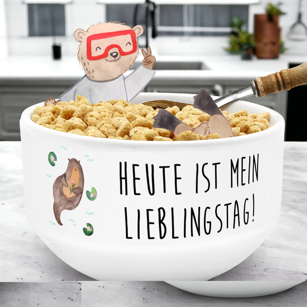 Muesli Bowl otter Water Lily dessert bowl, cereal bowl, porcelain bowl, ceramic bowl, bowl, cereal dish, breakfast bowl, snack bowl, soup bowl, salad bowl, fruit bowl, otter, marten, sea otter, European otter, water mammal, aquatic animal, baby otter, predator, water, otter gifts, animal lover, gift ideas for animal lovers, animal, mammal, water animal, gifts for people in love