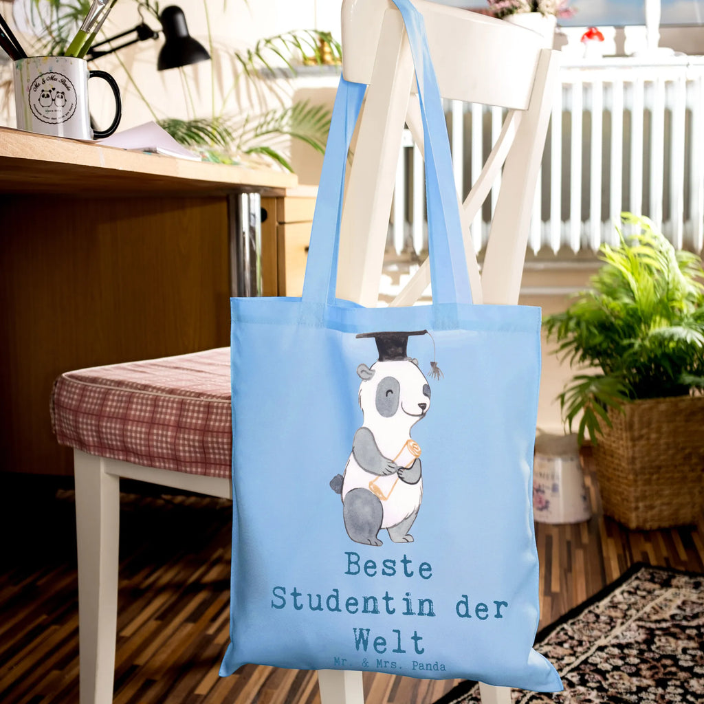 Tragetasche Panda Beste Studentin der Welt Schultertasche, Jutetasche, Tragetasche, Tasche, Laptoptasche, Badetasche, Shopper, Stofftasche, Beutel, Beuteltasche, Umhängetasche, Einkaufstasche, Strandtasche, Jutebeutel, Einkaufstüte, Stoffbeutel, für, Dankeschön, Geschenk, Schenken, Geburtstag, Geburtstagsgeschenk, Geschenkidee, Danke, Bedanken, Mitbringsel, Freude machen, Geschenktipp, Universität, Uni, Tochter, Alumni, Musterschülerin, lustig, Abschluss, Studentin, Studienabschluss, Studium, witzig, Hochschule, Studenten, Spaß